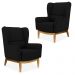 Kit 02 Poltronas Decorativas Para Sala de Estar Milena D02 Base de Madeira Corano Preto C-05 - Lyam Decor