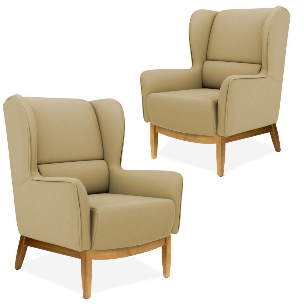 Kit 02 Poltronas Decorativas Para Sala de Estar Milena D02 Base de Madeira Veludo Liso Bege C-68 -Lyam Decor