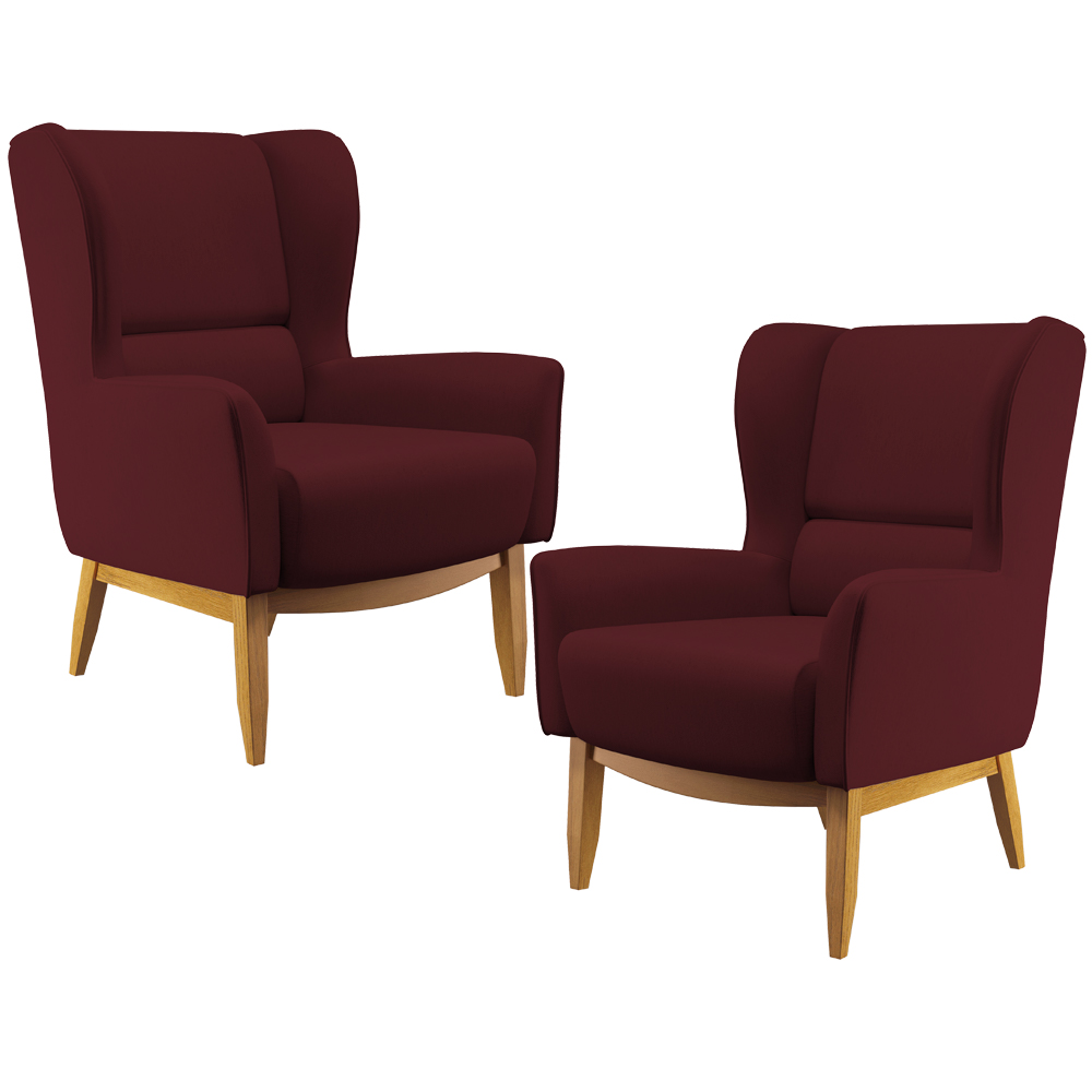 Kit 02 Poltronas Decorativas Para Sala de Estar Milena D02 Base de Madeira Veludo Marsala C-278 - Lyam Decor