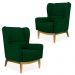 Kit 02 Poltronas Decorativas Para Sala de Estar Milena D02 Base de Madeira Veludo Verde Liso C-303 - Lyam Decor