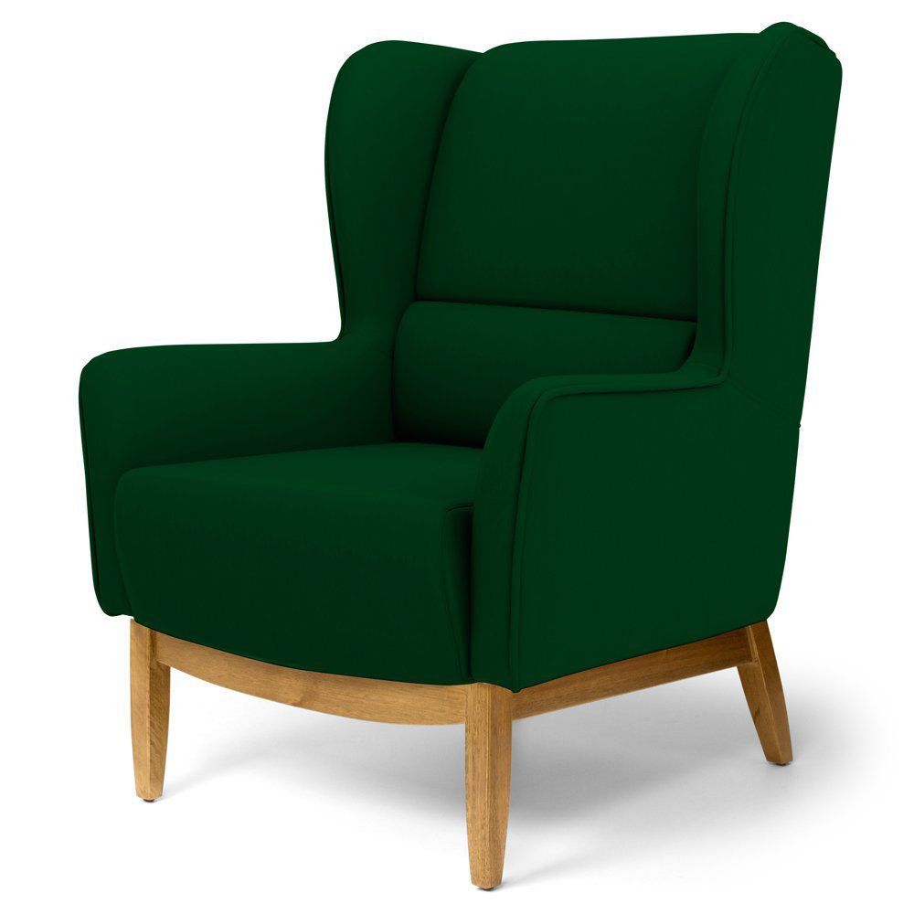 Kit 02 Poltronas Decorativas Para Sala de Estar Milena D02 Base de Madeira Veludo Verde Liso C-303 - Lyam Decor