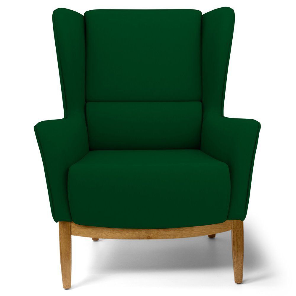 Kit 02 Poltronas Decorativas Para Sala de Estar Milena D02 Base de Madeira Veludo Verde Liso C-303 - Lyam Decor