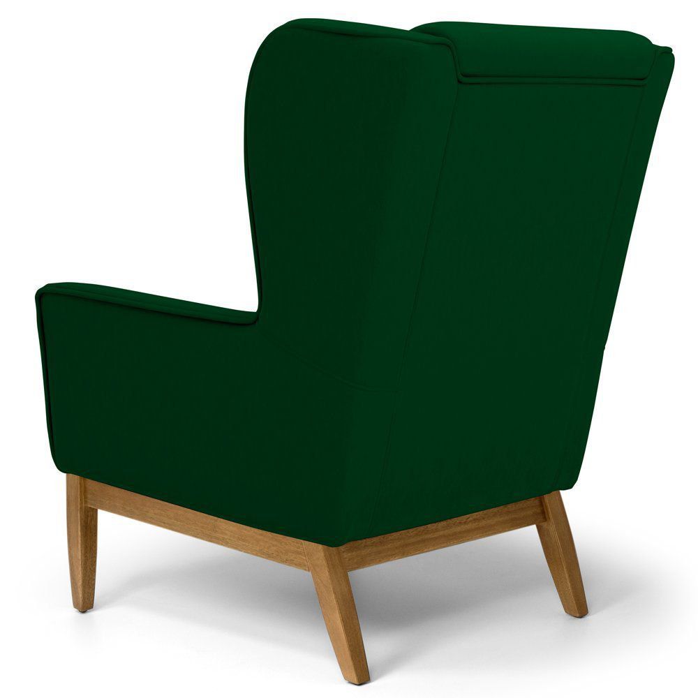 Kit 02 Poltronas Decorativas Para Sala de Estar Milena D02 Base de Madeira Veludo Verde Liso C-303 - Lyam Decor