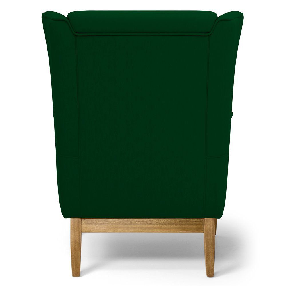 Kit 02 Poltronas Decorativas Para Sala de Estar Milena D02 Base de Madeira Veludo Verde Liso C-303 - Lyam Decor