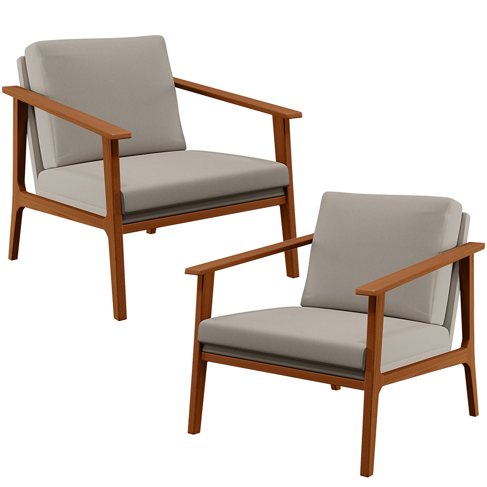 Kit 02 Poltronas Decorativas Para Sala de Estar Petra B04 Linho Bege - Lyam Decor