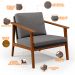Kit 02 Poltronas Decorativas Para Sala de Estar Petra B04 Linho Cinza Escuro - Lyam Decor