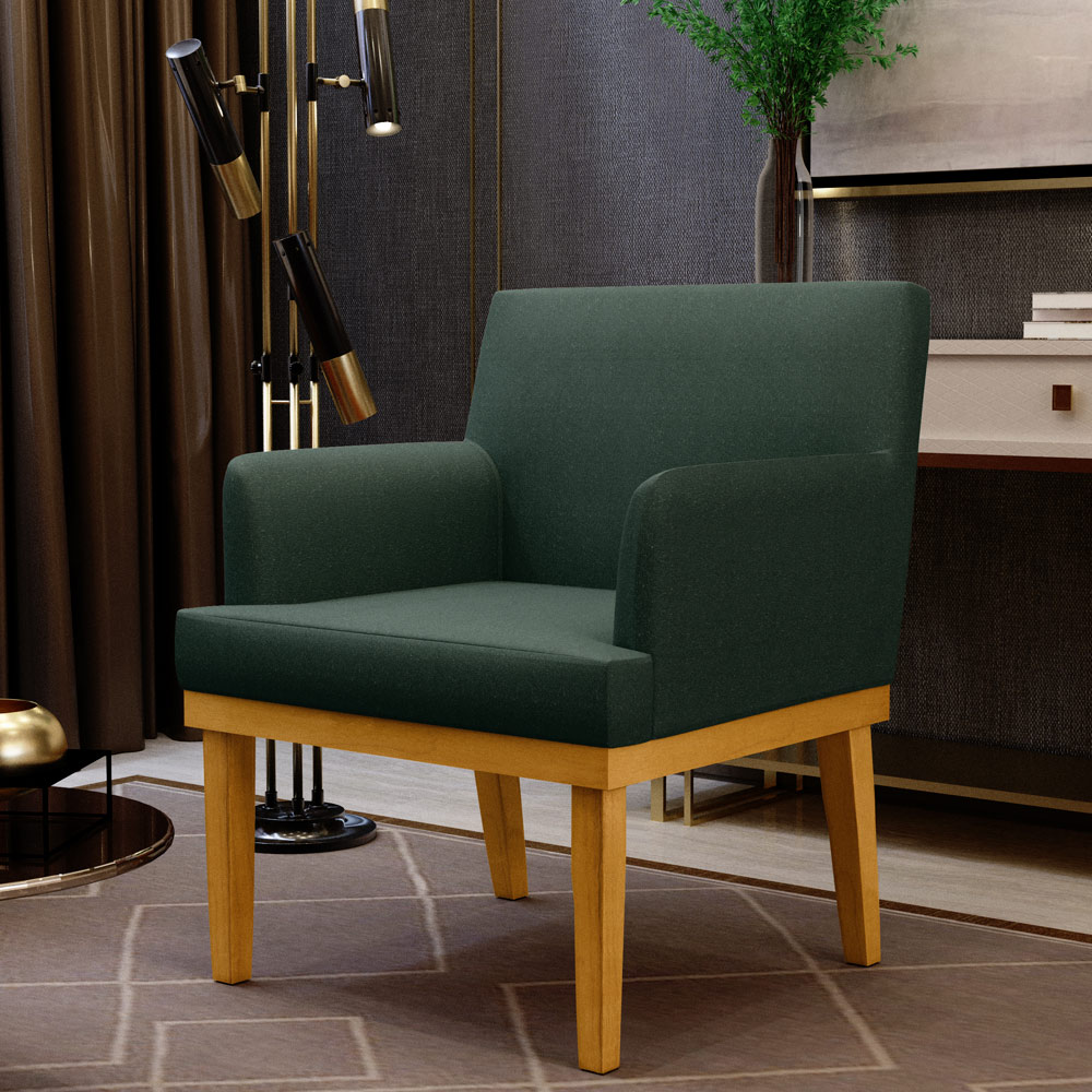 Kit 02 Poltronas Decorativas Para Sala de Estar Recepção Beatriz W01 Linho Verde Musgo - Lyam Decor
