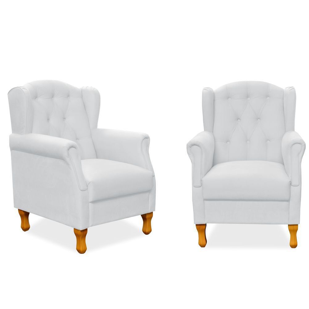 Kit 02 Poltronas Decorativas Para Sala de Estar Yara P02 Corino Branco - Lyam Decor