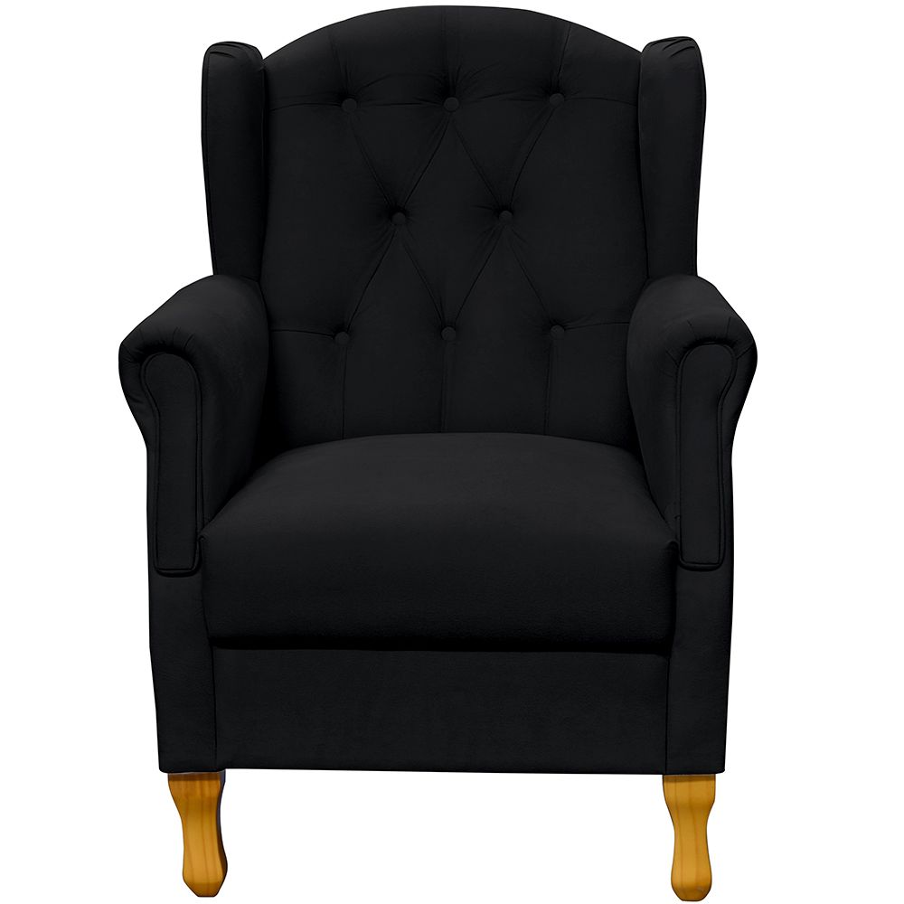Kit 02 Poltronas Decorativas Para Sala de Estar Yara P02 Corino Preto - Lyam Decor