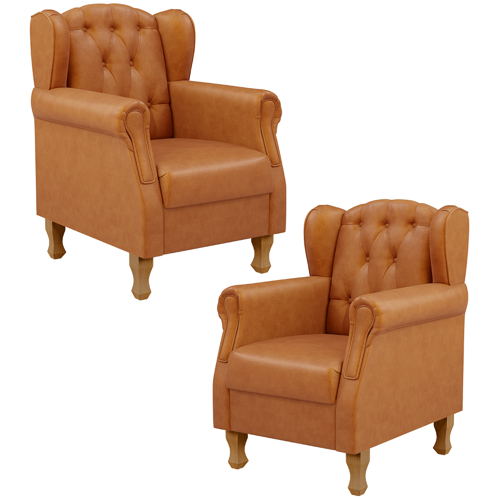 Kit 02 Poltronas Decorativas Para Sala de Estar Yara P02 Couríssimo Canela - Lyam Decor