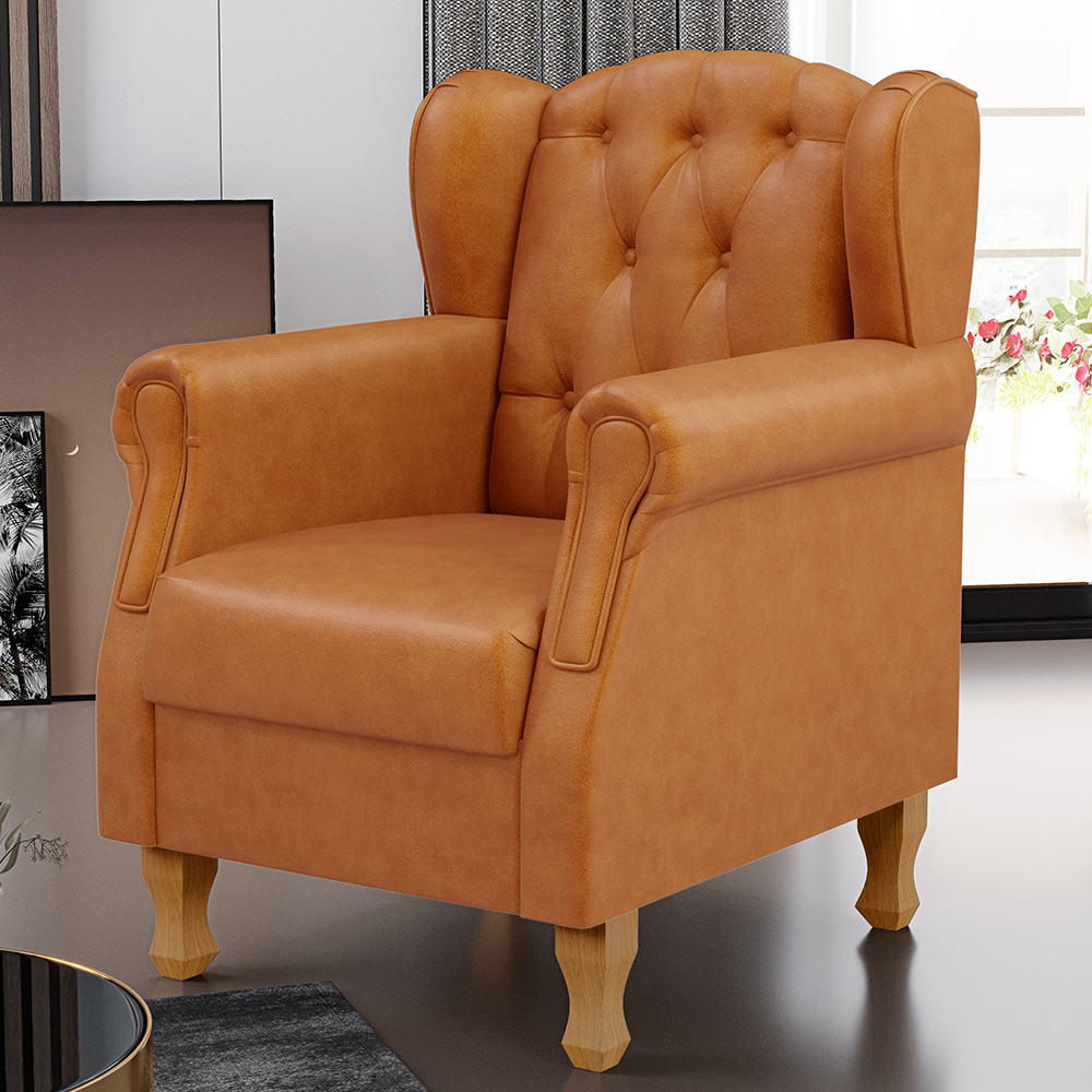 Kit 02 Poltronas Decorativas Para Sala de Estar Yara P02 Couríssimo Canela - Lyam Decor