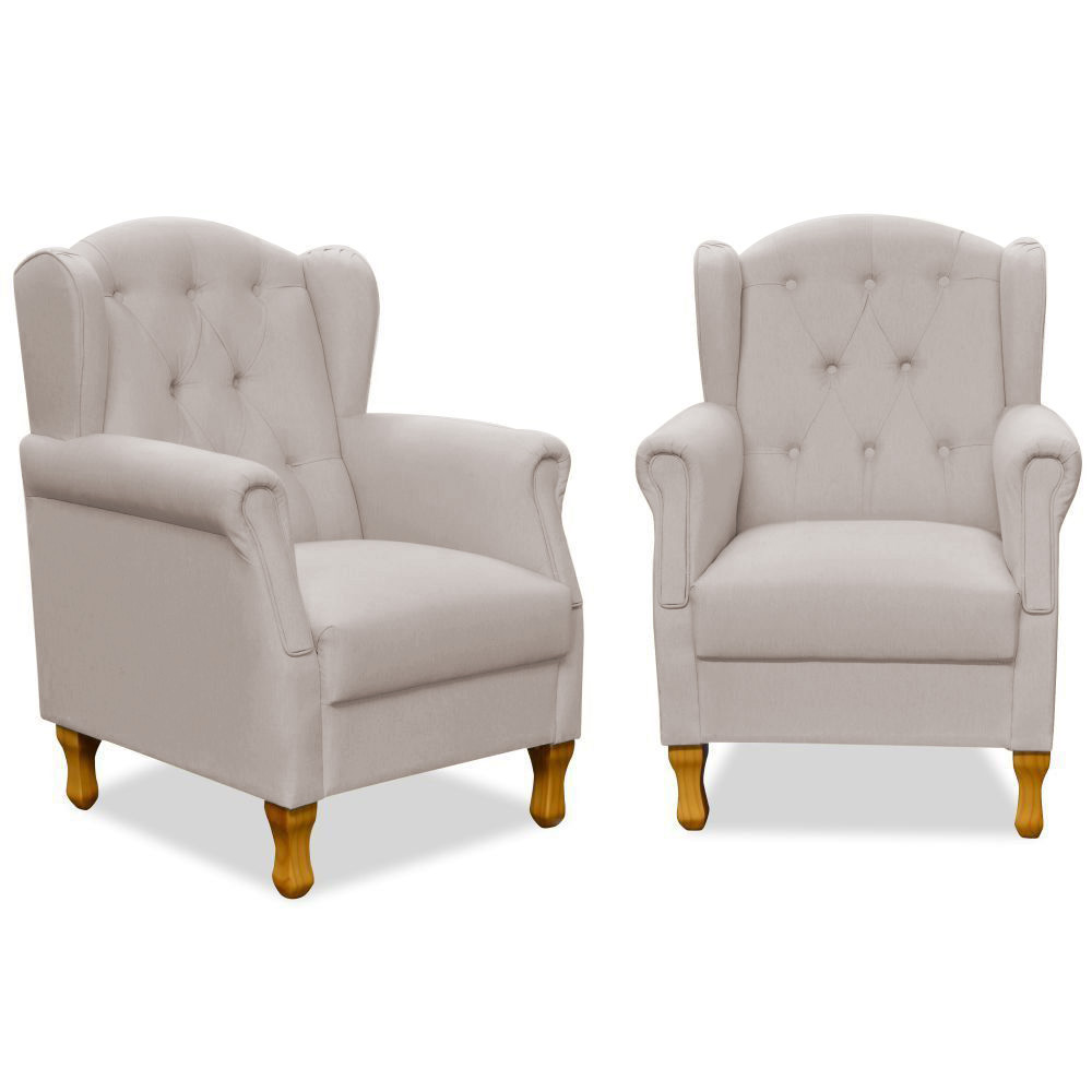 Kit 02 Poltronas Decorativas Para Sala de Estar Yara P02 Linho Bege - Lyam Decor