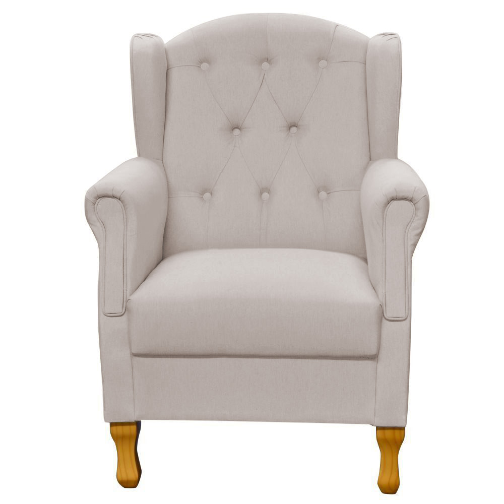 Kit 02 Poltronas Decorativas Para Sala de Estar Yara P02 Linho Bege - Lyam Decor