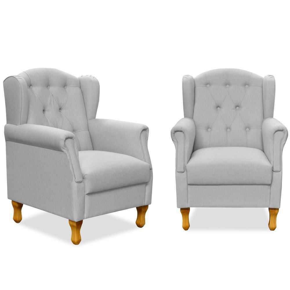Kit 02 Poltronas Decorativas Para Sala de Estar Yara P02 Linho Cinza - Lyam Decor
