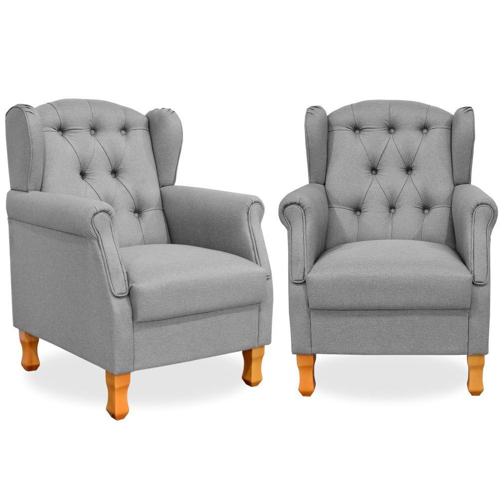 Kit 02 Poltronas Decorativas Para Sala de Estar Yara P02 Linho Cinza Escuro - Lyam Decor