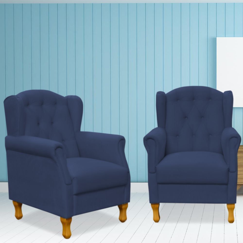 Kit 02 Poltronas Decorativas Para Sala de Estar Yara P02 Suede Azul Marinho - Lyam Decor