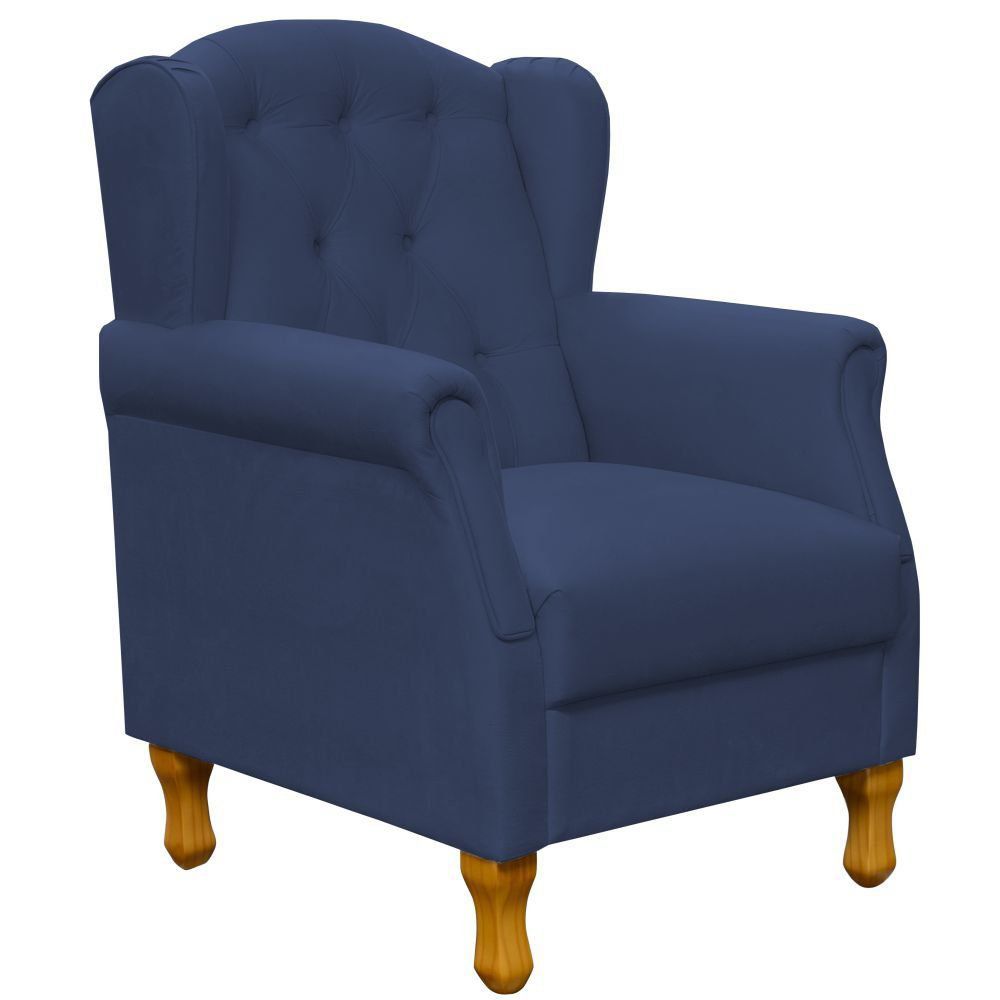 Kit 02 Poltronas Decorativas Para Sala de Estar Yara P02 Suede Azul Marinho - Lyam Decor