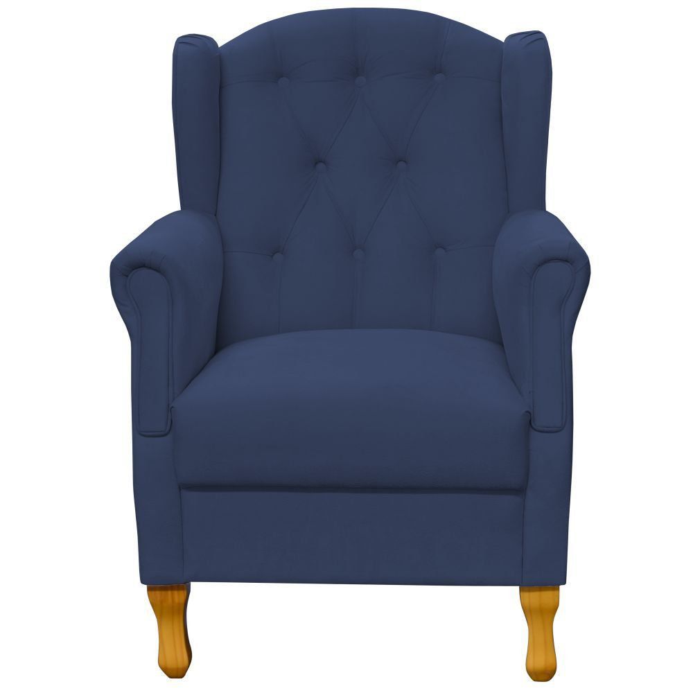 Kit 02 Poltronas Decorativas Para Sala de Estar Yara P02 Suede Azul Marinho - Lyam Decor