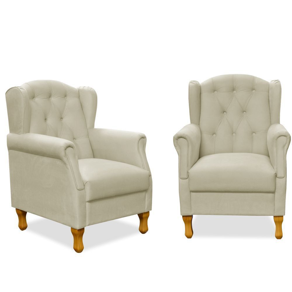 Kit 02 Poltronas Decorativas Para Sala de Estar Yara P02 Suede Bege - Lyam Decor