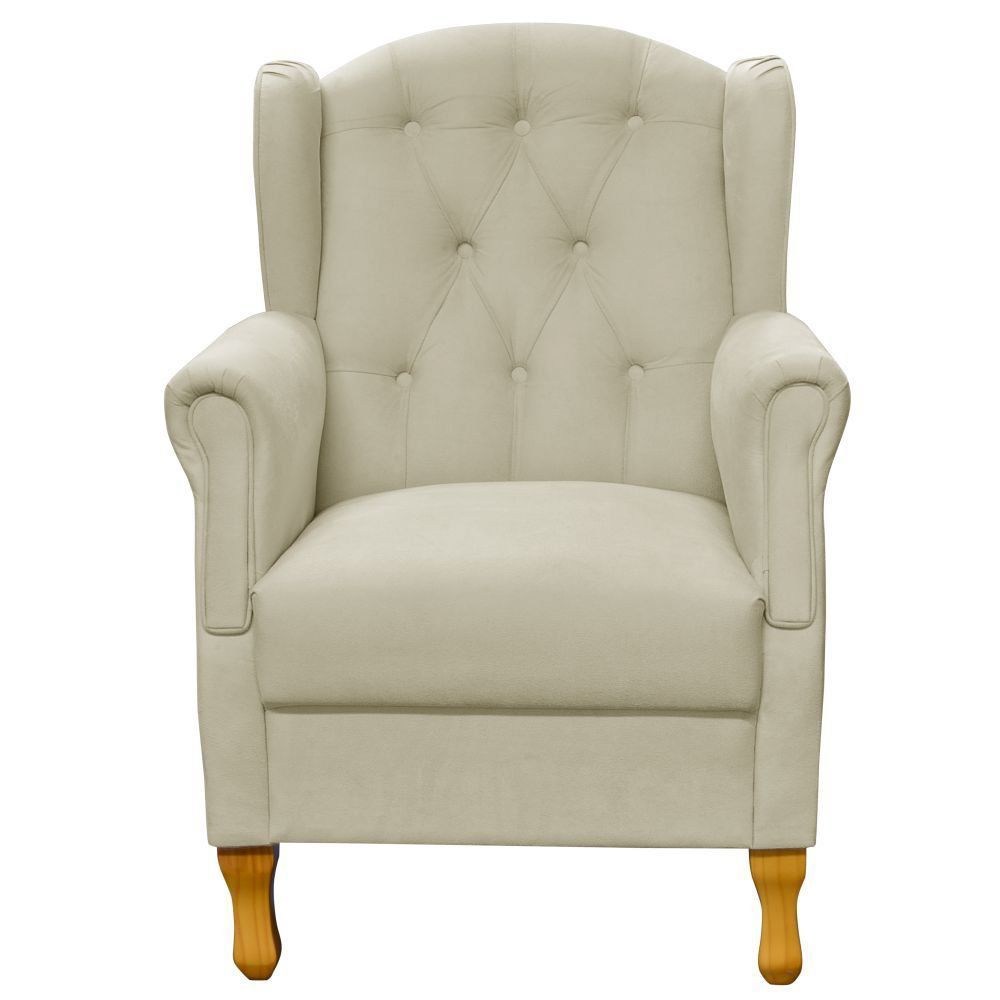 Kit 02 Poltronas Decorativas Para Sala de Estar Yara P02 Suede Bege - Lyam Decor