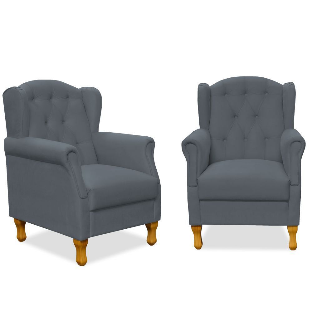 Kit 02 Poltronas Decorativas Para Sala de Estar Yara P02 Suede Cinza - Lyam Decor