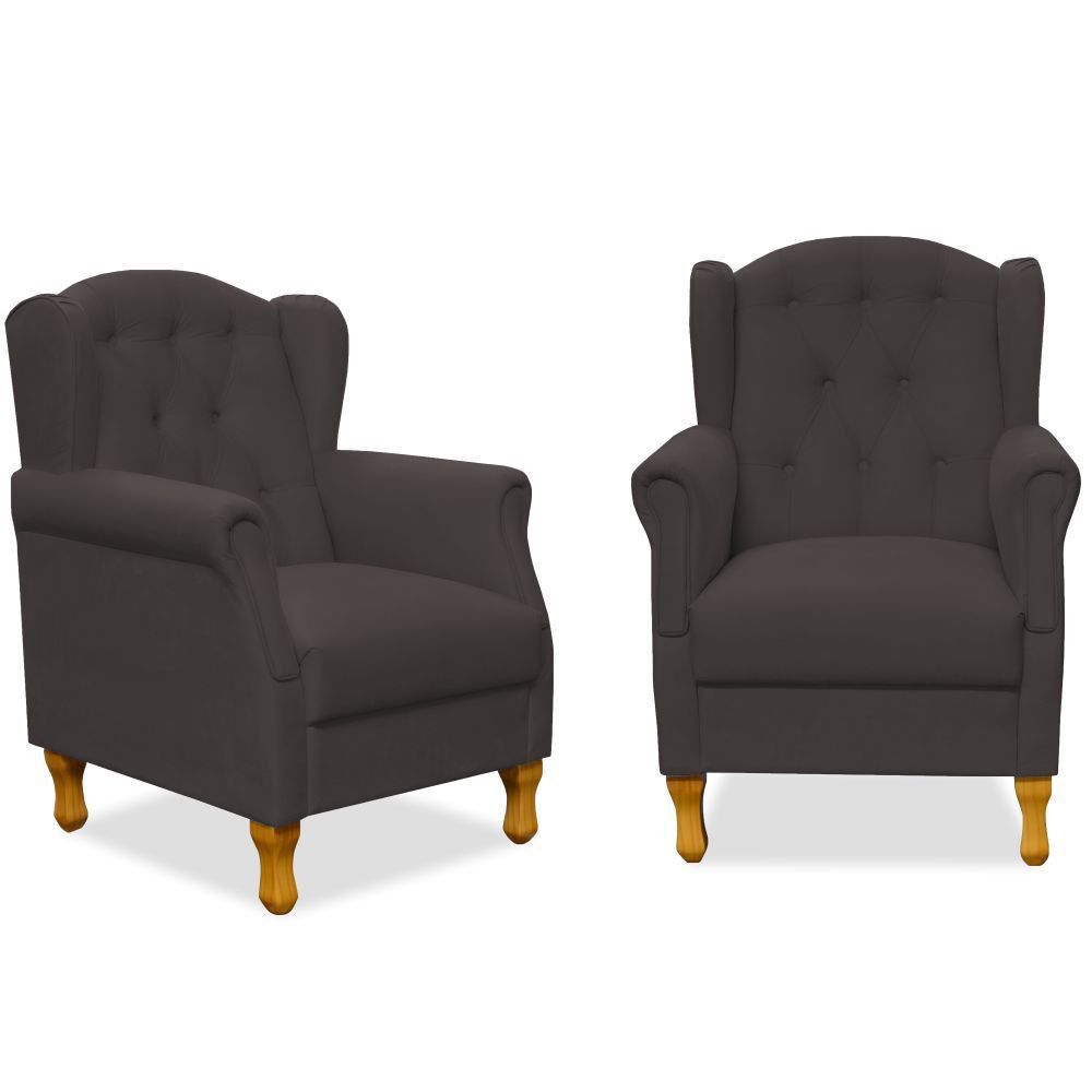 Kit 02 Poltronas Decorativas Para Sala de Estar Yara P02 Suede Marrom - Lyam Decor