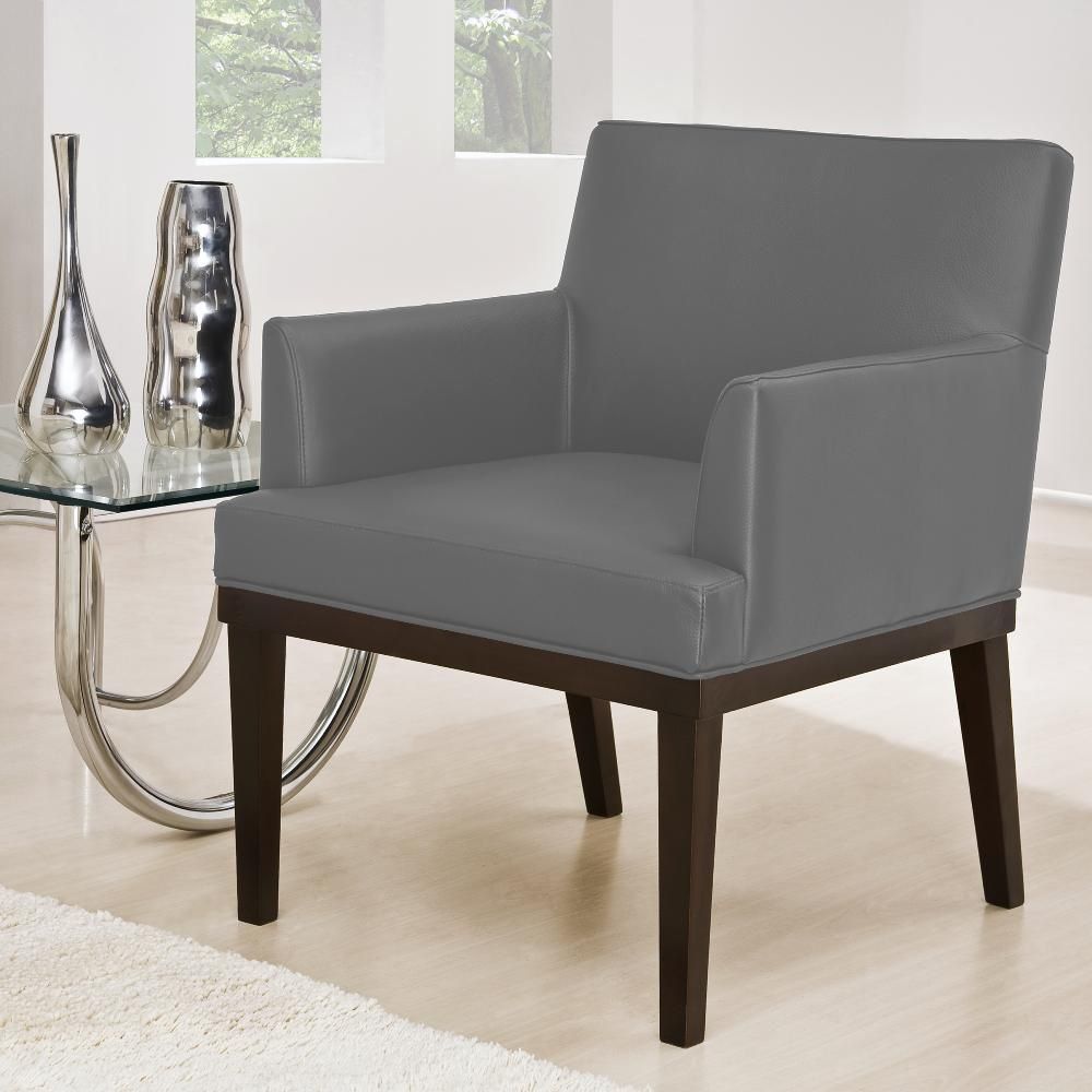 Kit 02 Poltronas Decorativas Para Sala de Estar e Recepção Beatriz W01 Corino Cinza - Lyam Decor