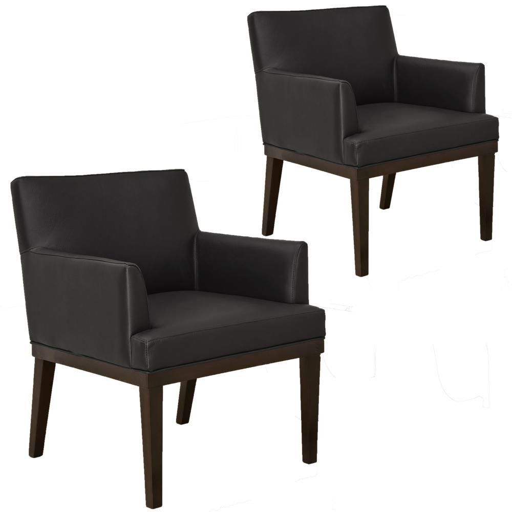 Kit 02 Poltronas Decorativas Para Sala de Estar e Recepção Beatriz W01 Corino Preto - Lyam Decor