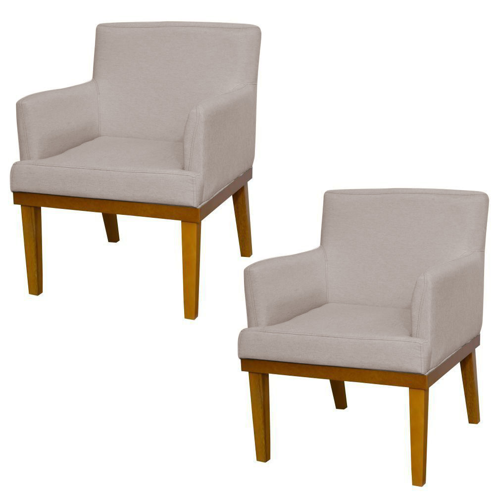 Kit 02 Poltronas Decorativas Para Sala de Estar e Recepção Beatriz W01 Linho Bege - Lyam Decor
