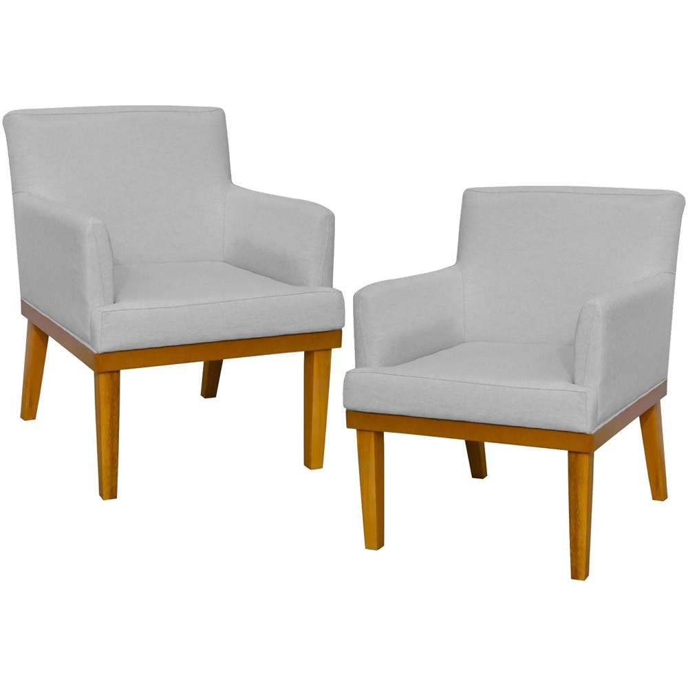 Kit 02 Poltronas Decorativas Para Sala de Estar e Recepção Beatriz W01 Linho Cinza - Lyam Decor