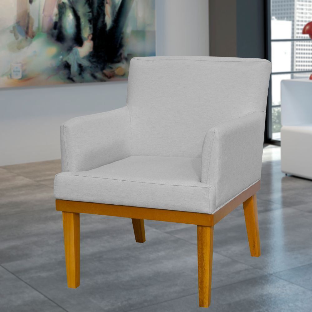 Kit 02 Poltronas Decorativas Para Sala de Estar e Recepção Beatriz W01 Linho Cinza - Lyam Decor