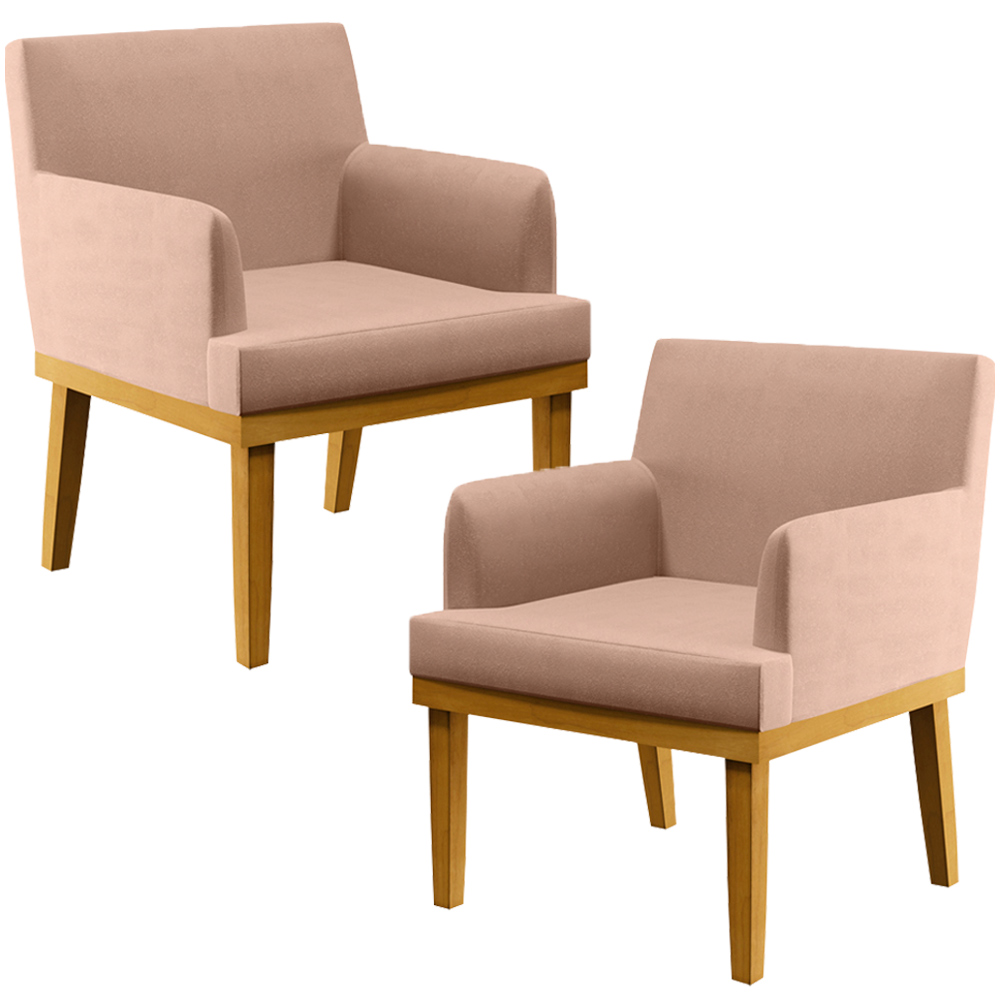 Kit 02 Poltronas Decorativas Para Sala de Estar e Recepção Beatriz W01 Linho Rosê - Lyam Decor
