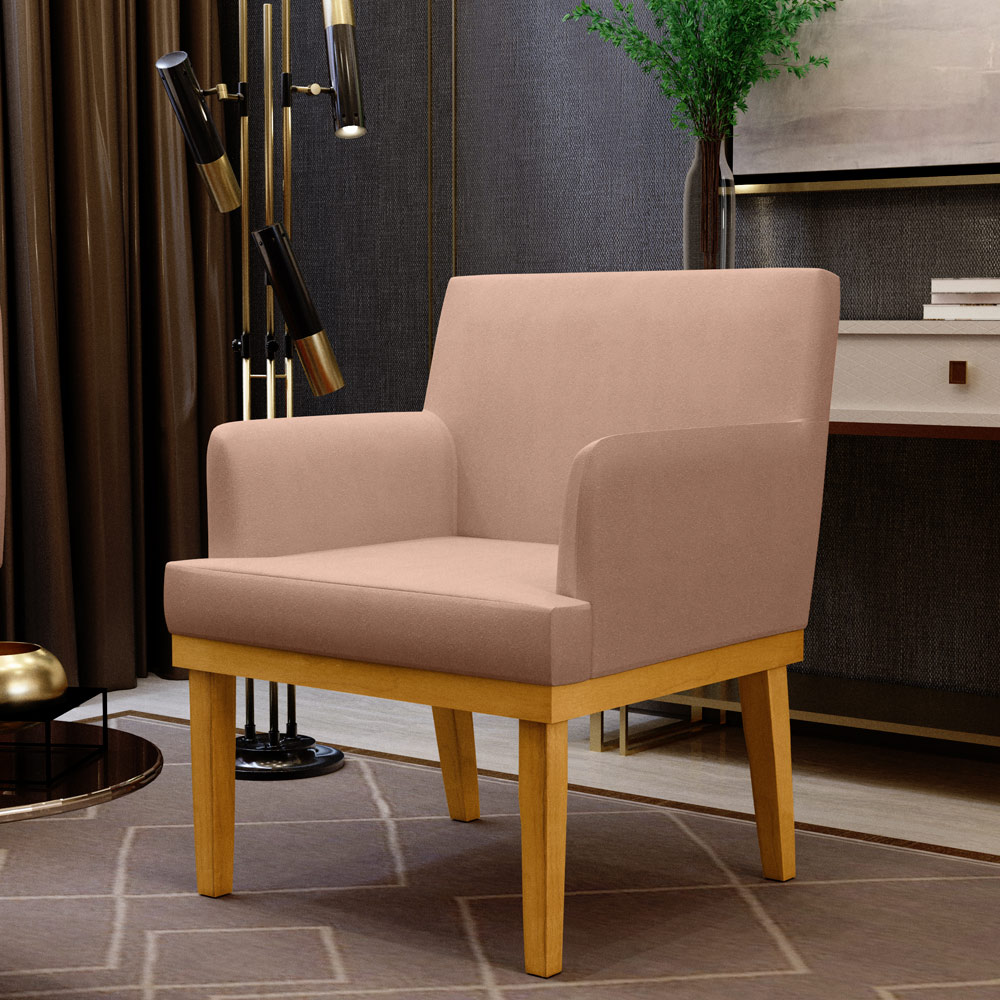 Kit 02 Poltronas Decorativas Para Sala de Estar e Recepção Beatriz W01 Linho Rosê - Lyam Decor