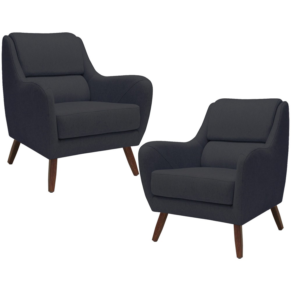 Kit 02 Poltronas Decorativas Para Sala de Estar e Recepção Gooby D02 Linho Chumbo D-465 - Lyam Decor
