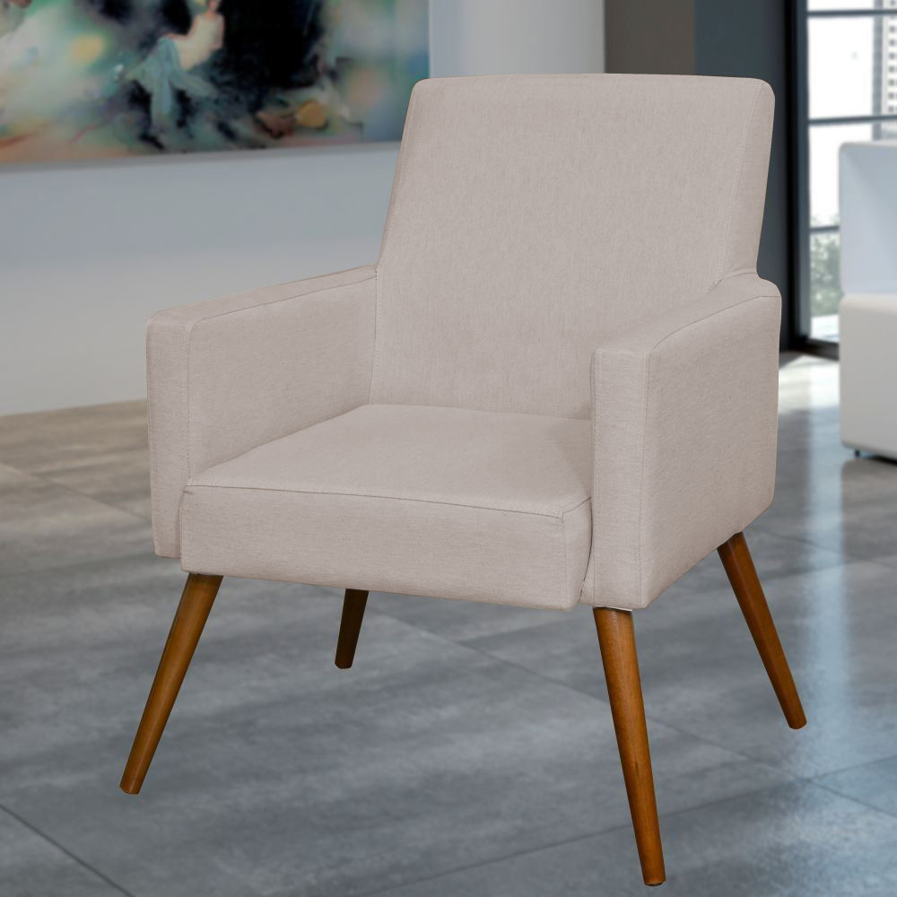 Kit 02 Poltronas Decorativas Para Sala de Estar e Recepção Maria W01 Linho Bege - Lyam Decor