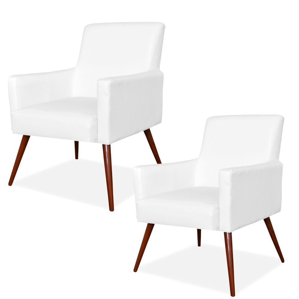 Kit 02 Poltronas Decorativas Para Sala de Estar e Recepção Maria W01 Pés Palito Corino Branco - Lyam Decor