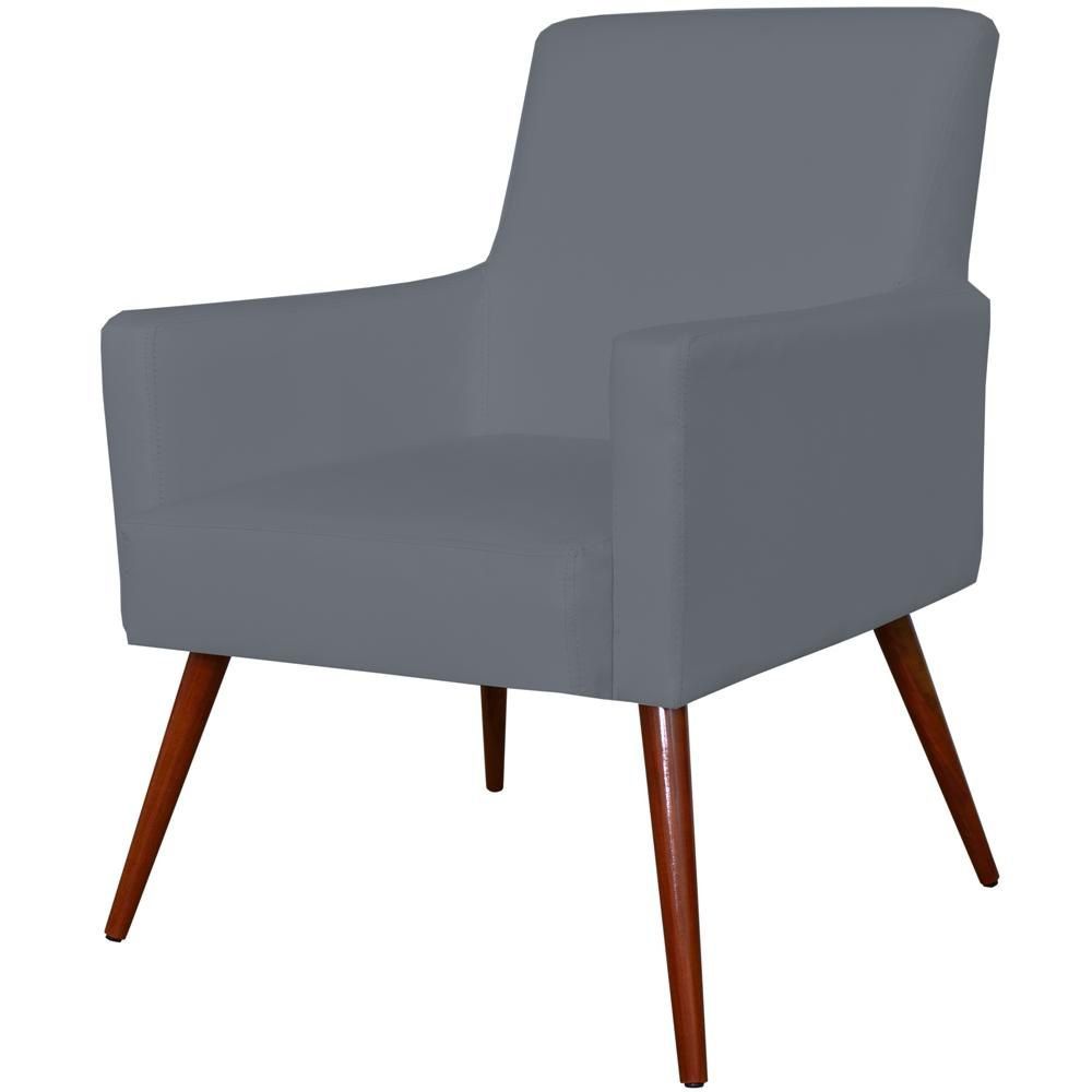 Kit 02 Poltronas Decorativas Para Sala de Estar e Recepção Maria W01 Pés Palito Corino Cinza - Lyam Decor