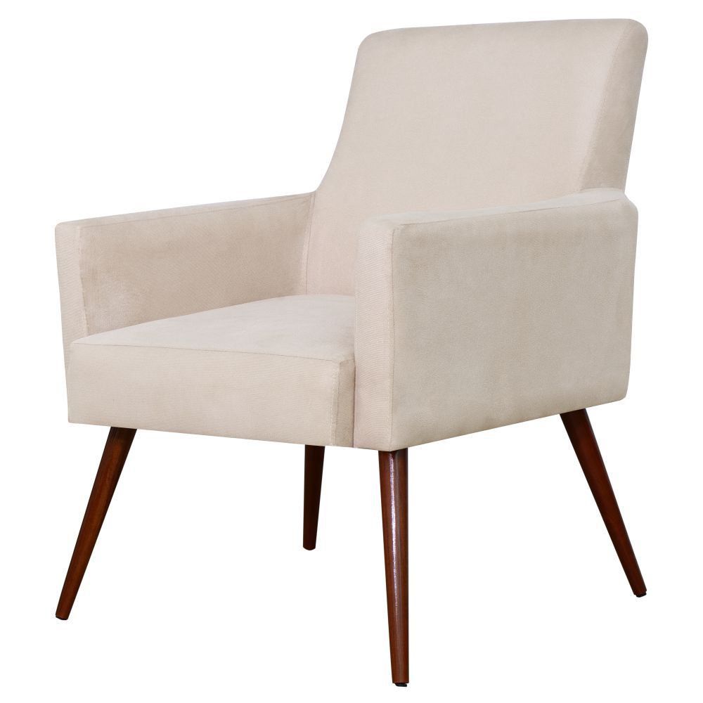Kit 02 Poltronas Decorativas Para Sala de Estar e Recepção Maria W01 Pés Palito Suede Bege - Lyam Decor