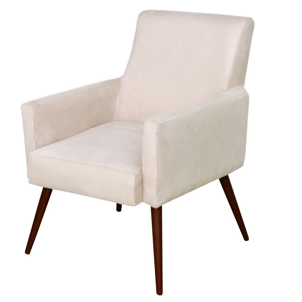 Kit 02 Poltronas Decorativas Para Sala de Estar e Recepção Maria W01 Pés Palito Suede Bege - Lyam Decor