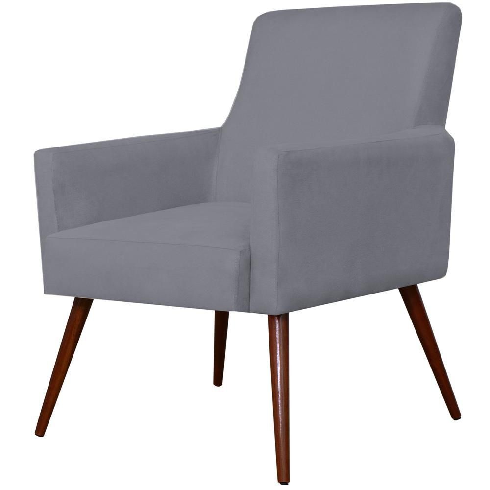 Kit 02 Poltronas Decorativas Para Sala de Estar e Recepção Maria W01 Pés Palito Suede Cinza - Lyam Decor