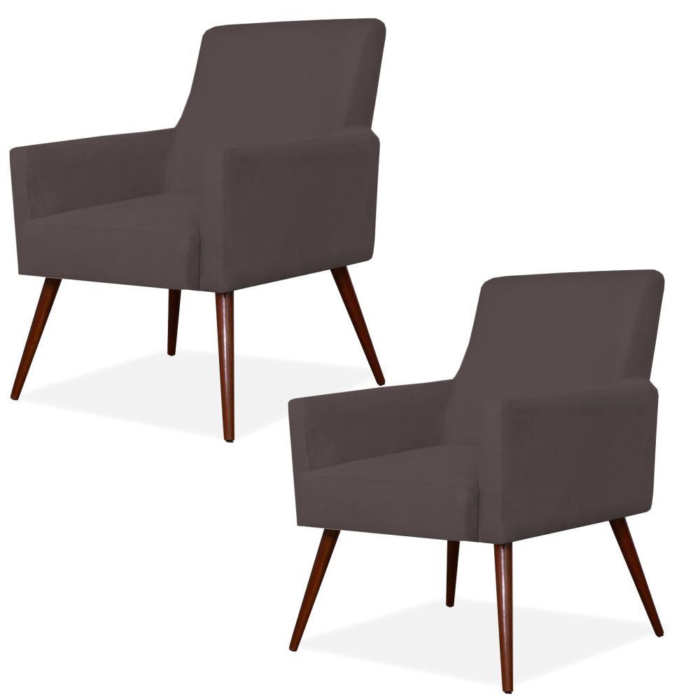 Kit 02 Poltronas Decorativas Para Sala de Estar e Recepção Maria W01 Pés Palito Suede Marrom - Lyam Decor