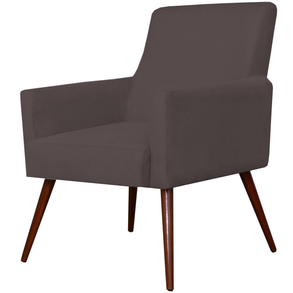 Kit 02 Poltronas Decorativas Para Sala de Estar e Recepção Maria W01 Pés Palito Suede Marrom - Lyam Decor