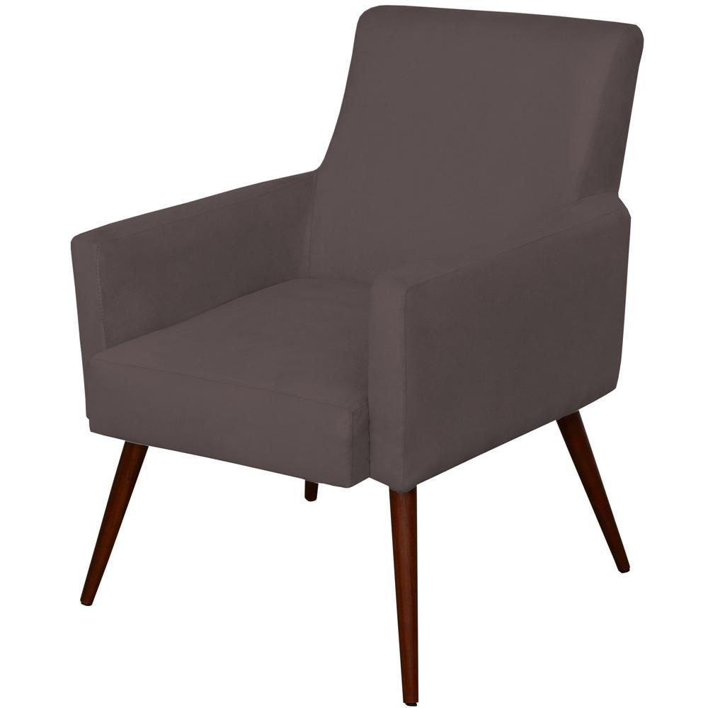 Kit 02 Poltronas Decorativas Para Sala de Estar e Recepção Maria W01 Pés Palito Suede Marrom - Lyam Decor