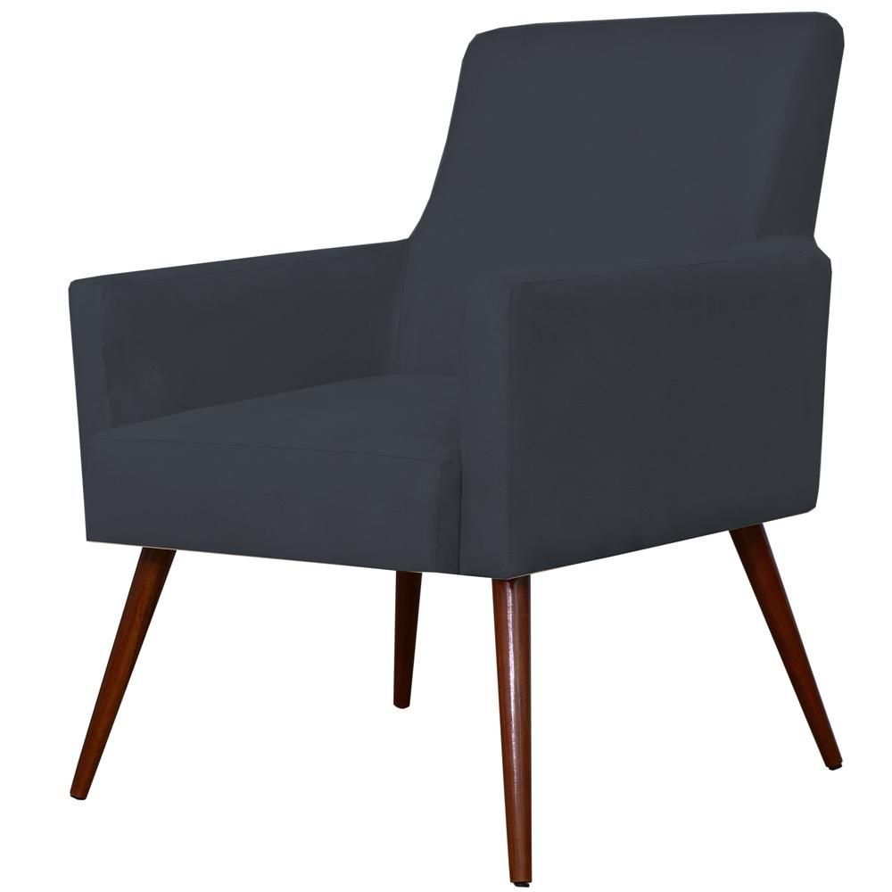Kit 02 Poltronas Decorativas Para Sala de Estar e Recepção Maria W01 Pés Palito Suede Preto - Lyam Decor