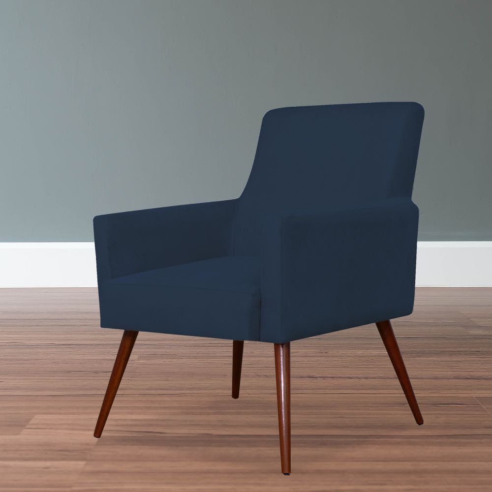 Kit 02 Poltronas Decorativas Para Sala de Estar e Recepção Maria W01 Suede Azul Marinho - Lyam Decor