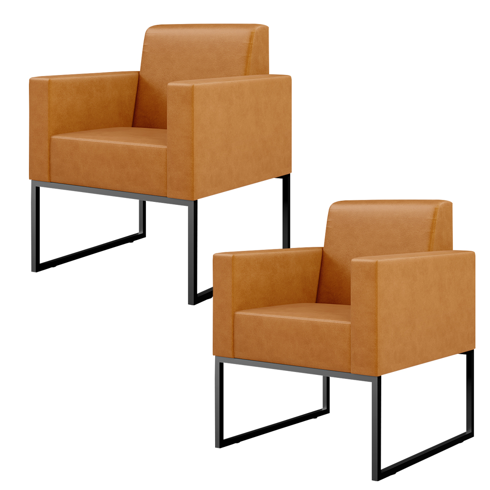 Kit 02 Poltronas Decorativas Sala Base fixa Metal Helô L02 Couríssimo Whisky - Lyam Decor