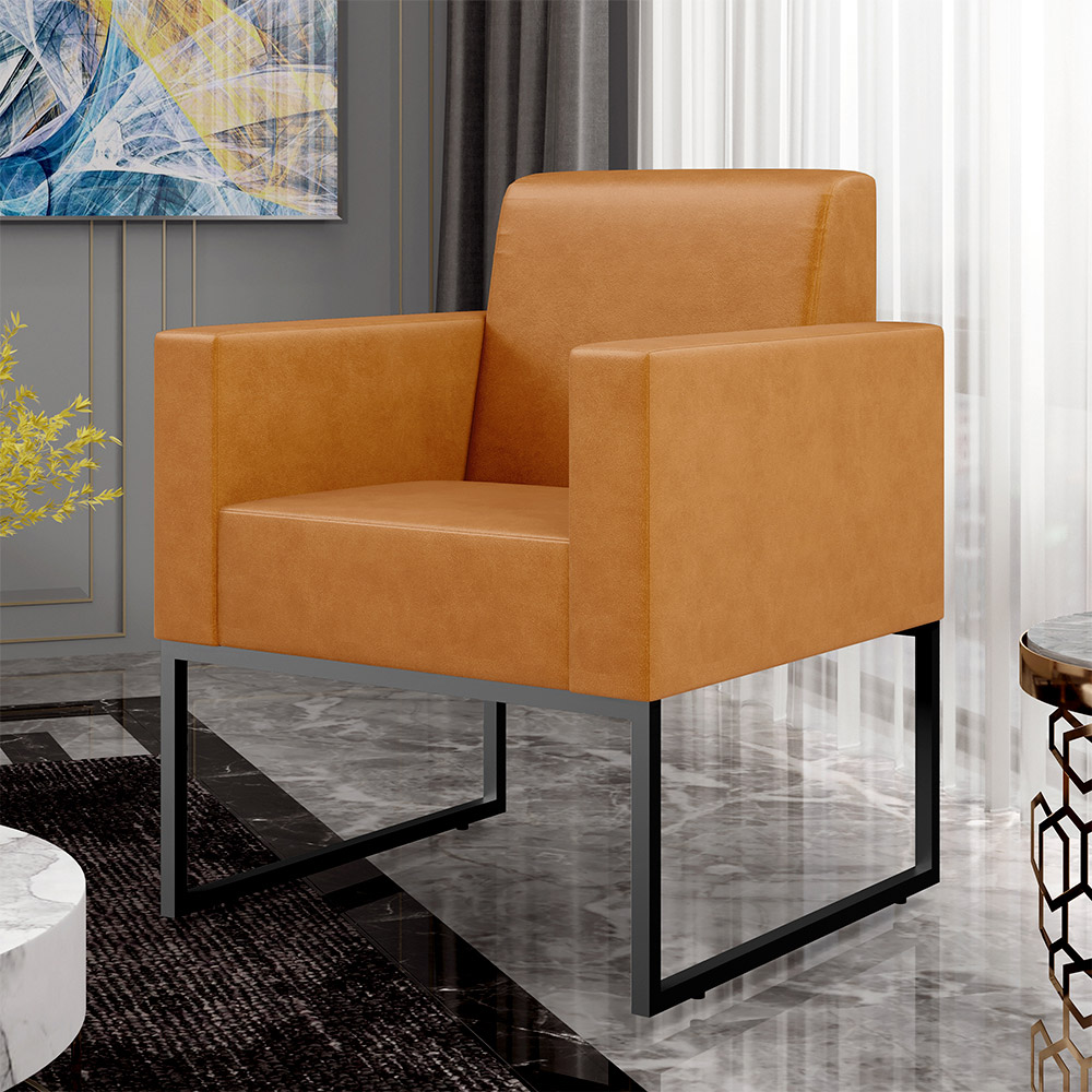 Kit 02 Poltronas Decorativas Sala Base fixa Metal Helô L02 Couríssimo Whisky - Lyam Decor