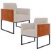 Kit 02 Poltronas Decorativas Sala Base fixa Metal Helô L02 Linho Bege Couríssimo Camel - Lyam Decor