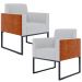 Kit 02 Poltronas Decorativas Sala Base fixa Metal Helô L02 Linho Cinza Couríssimo Camel - Lyam Decor