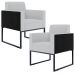 Kit 02 Poltronas Decorativas Sala Base fixa Metal Helô L02 Linho Cinza Couríssimo Preto - Lyam Decor